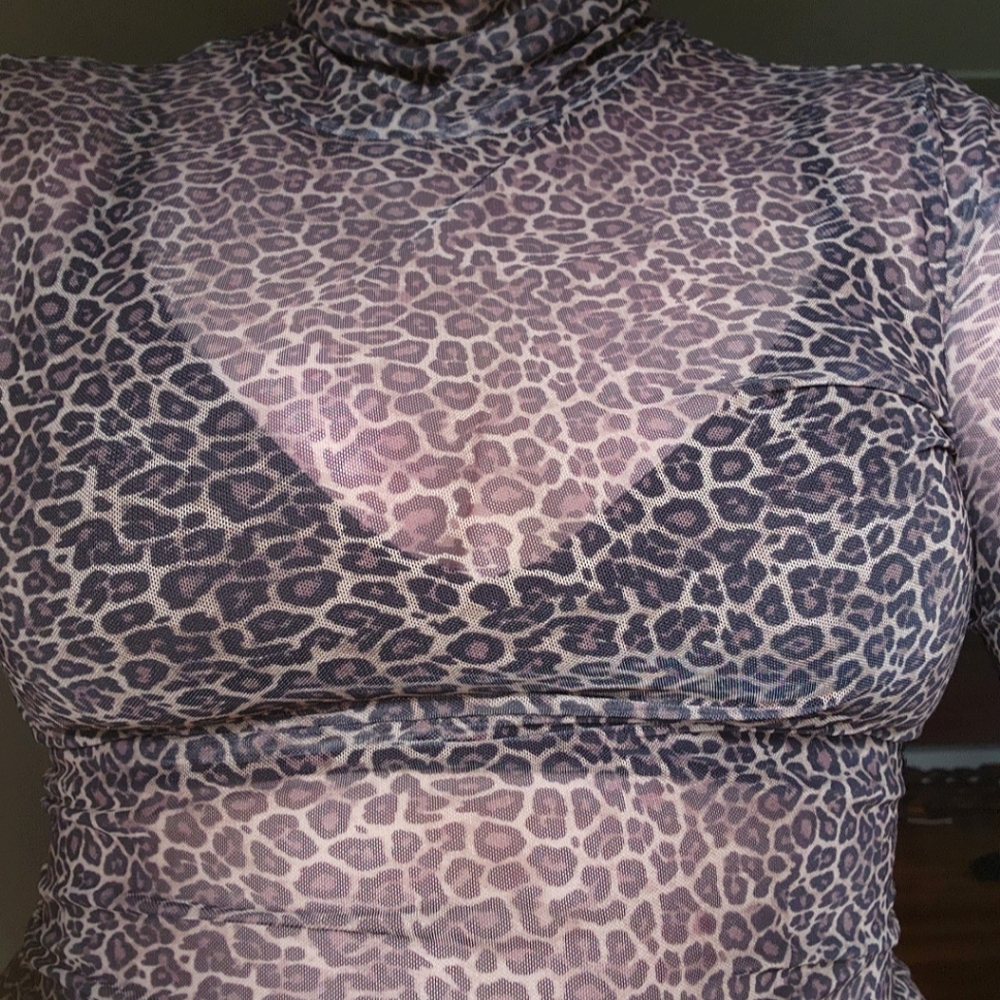 AFRM Zadie Power Mesh Turtleneck Top in Vintage Leopard
